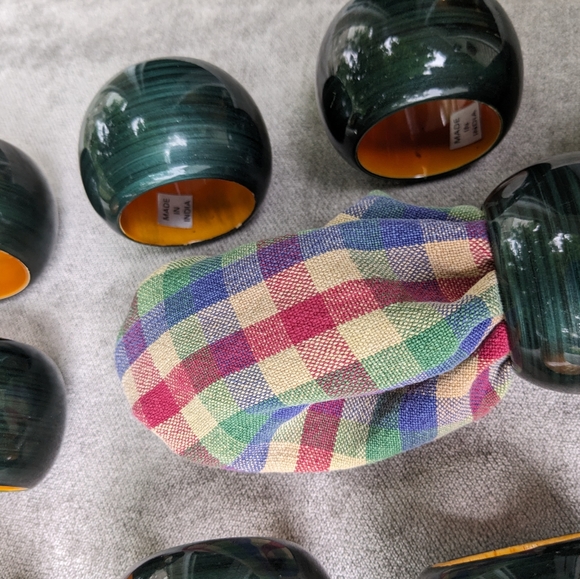 Vintage Wooden Lacquered Napkin Rings Set 8 Evergreen Striped Made In India EUC - Picture 9 of 11